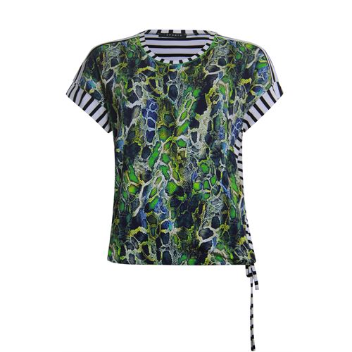 RS Sports dameskleding t-shirts & tops - t-shirt blouson streep met print. beschikbaar in maat  (blauw,multicolor,olijf)