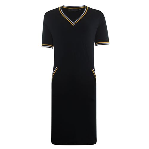 Anotherwoman dameskleding jurken - v-hals jurk met gestreepte rib details. beschikbaar in maat  (zwart)