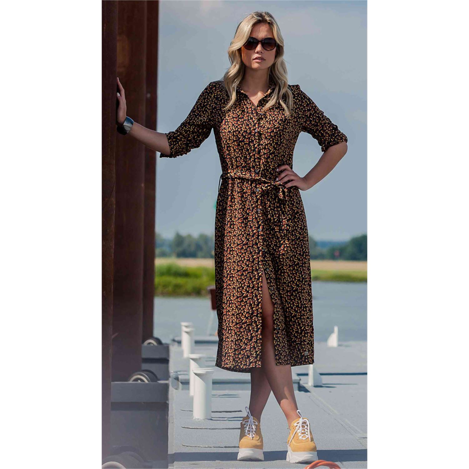 zanger restjes Panter Anotherwoman Lange print overhemd jurk - Shop Anotherwoman dameskleding  online