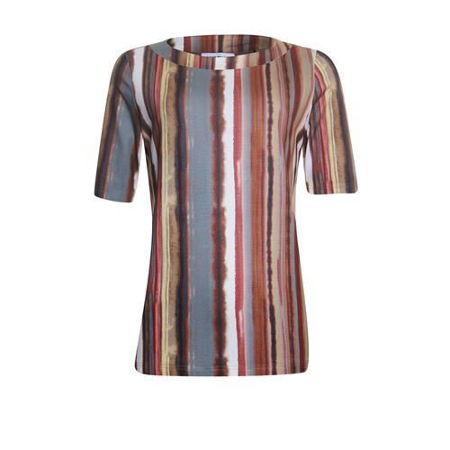 Anotherwoman dameskleding t-shirts & tops - t-shirt print boothals 1/2 m. mix  (blauw,bruin,multicolor,rood)