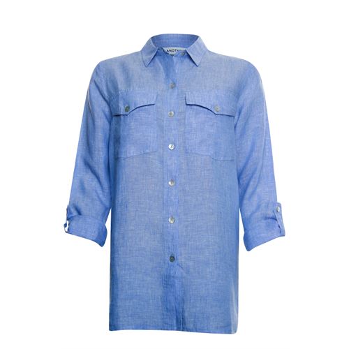 Anotherwoman dameskleding blouses & tunieken - blouse lang linnen met zakken. beschikbaar in maat 38,40,42,44 (blauw)