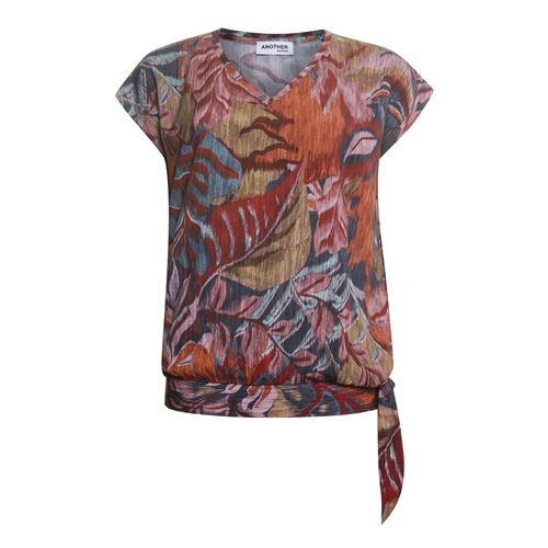 Anotherwoman dameskleding t-shirts & tops - top geprint knoop opzij k/m. mix  (bruin,multicolor,rood)