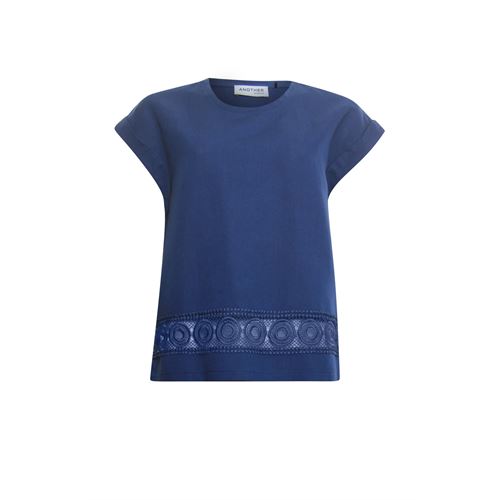 Anotherwoman dameskleding t-shirts & tops - linnen shirt met ronde hals en kant. beschikbaar in maat 36,38,40,42,44,46 (blauw)