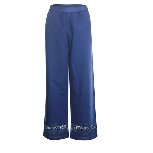 Anotherwoman ladieswear trousers - linen pants with lace. available in size 36,38,40,42,44,46 (blue)