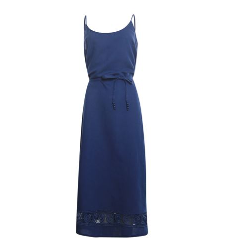 Anotherwoman dameskleding jurken - lange linnen jurk met kant. mix  (blauw)