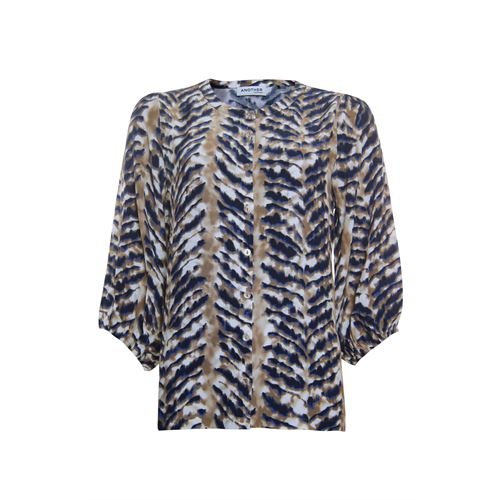 Anotherwoman dameskleding blouses & tunieken - blouse ronde hals 3/4 mouw. beschikbaar in maat 36,38,40,42,44,46 (blauw,bruin,multicolor,wit)