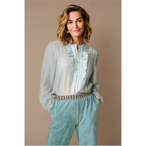 Anotherwoman dameskleding blouses & tunieken - blouse volant. beschikbaar in maat 36,38,40,42,44,46 (blauw)