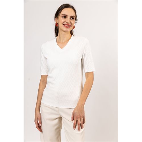 Roberto Sarto dameskleding t-shirts & tops - t-shirt rib v-neck s/s. beschikbaar in maat 38,40,42,44,46,48 (ecru)