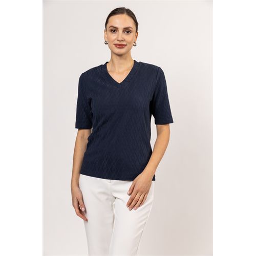 Roberto Sarto dameskleding t-shirts & tops - t-shirt rib v-neck s/s. mix  (blauw)