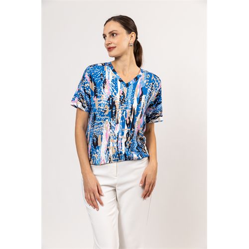 Roberto Sarto ladieswear t-shirts & tops - blouson elastic v-neck s/s. available in size 38,40,46,48 (multicolor)
