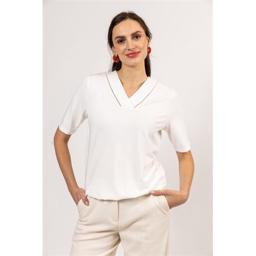 Roberto Sarto dameskleding t-shirts & tops - blouson v-neck s/s. beschikbaar in maat 38,40,42,44,46,48 (ecru)