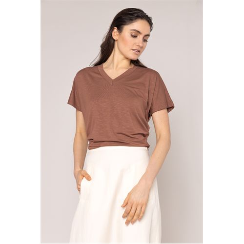 Anotherwoman dameskleding t-shirts & tops - t-shirt v-hals. mix 38 (bruin)