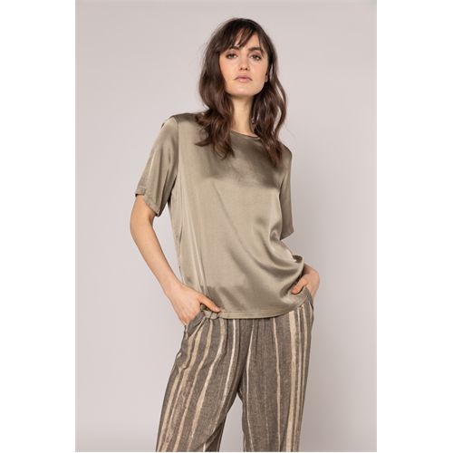 Anotherwoman dameskleding t-shirts & tops - t-shirt satijn. beschikbaar in maat  (olijf)