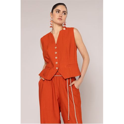 Anotherwoman ladieswear coats & jackets - <p>gilet with o neck/v shape, 2 piped pockets, in textured rayon blend</p>.. available in size 36,38,40,42,44,46 (orange)