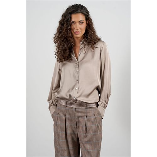 Anotherwoman ladieswear blouses & tunics - long-sleeve blouse in ecovero rayon satin. available in size 36,38,40,42,44,46 (brown)
