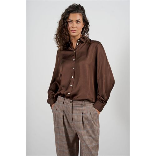 Anotherwoman ladieswear blouses & tunics - long-sleeve blouse in ecovero rayon satin. available in size 36,38,40,42,44,46 (brown)