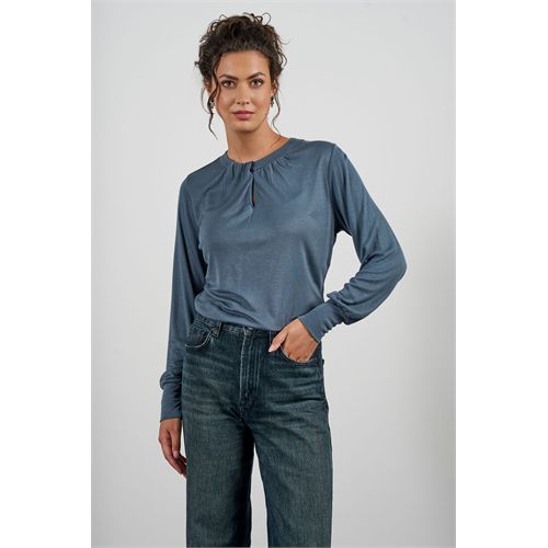 Anotherwoman ladieswear t-shirts & tops - fancy shirt with a draped neckline in bamboo jersey. available in size 36,38,40,42,44,46 (blue)