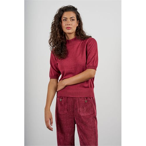 Anotherwoman ladieswear pullovers & vests - wool-cotton blend turtleneck pullover with 1/2 sleeves; twin-set cardigan available. available in size 36,38,40,42,44,46 (red)