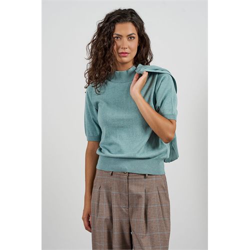 Anotherwoman ladieswear pullovers & vests - wool-cotton blend turtleneck pullover with 1/2 sleeves; twin-set cardigan available. available in size 36,38,40,42,44,46 (blue)