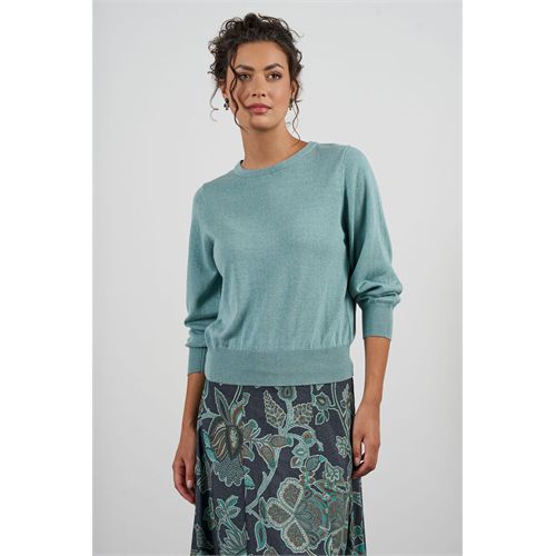 Anotherwoman ladieswear pullovers & vests - crew-neck, 3/4-sleeve pullover in a wool-cotton blend. available in size 36,38,40,42,44,46 (blue)