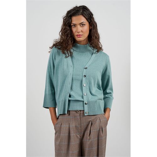 Anotherwoman ladieswear pullovers & vests - v-neck cardigan, 7/8 sleeves with wide cuffs; matching turtleneck sweater available. available in size 36,38,40,42,44,46 (blue)