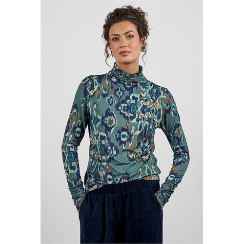 Anotherwoman ladieswear t-shirts & tops - printed long-sleeve turtleneck top with pleated details on the sleeves and neckline. available in size 36,38,40,42,44,46 (multicolor)