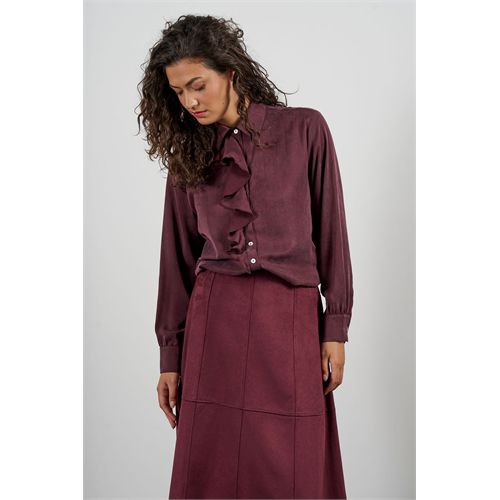 Anotherwoman ladieswear blouses & tunics - long-sleeve blouse with ruffle in a lyocell blend. available in size 36,38,40,42,44,46 (red)