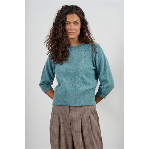 Anotherwoman ladieswear pullovers & vests - crew-neck pullover with 3/4 sleeves in a cable knit pattern. available in size 36,38,40,42,44,46 (blue)