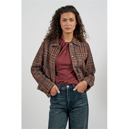 Anotherwoman ladieswear coats & jackets - short, boxy tweed jacket with a collar. available in size 36,38,40,42,44,46 (multicolor)