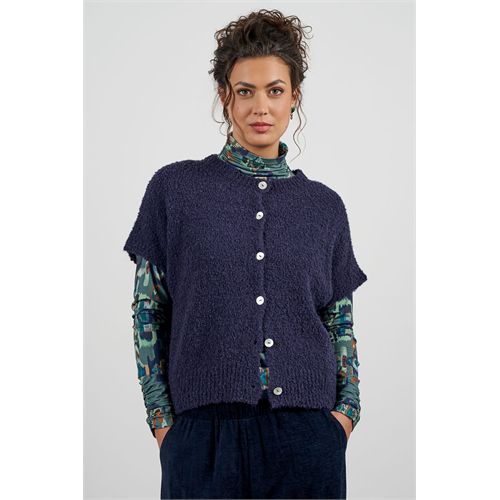 Anotherwoman ladieswear pullovers & vests - short-sleeved cardigan made of boucl� yarn, available in solid and multicolored. reversible. available in size 36,44 (blue)
