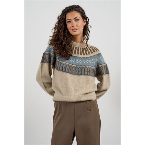 Anotherwoman ladieswear pullovers & vests - fancy crew-neck pullover in brushed jacquard with a norwegian pattern. available in size 36,38,40,42,44 (multicolor)