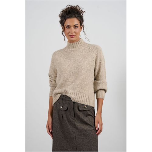 Anotherwoman ladieswear pullovers & vests - fancy turtleneck sweater with tone-on-tone sequins woven into fuzzy yarn. available in size 36,38,40,42,44,46 (brown)