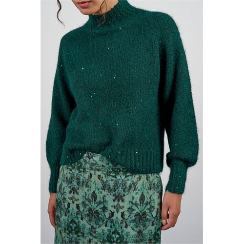 Anotherwoman ladieswear pullovers & vests - fancy turtleneck sweater with tone-on-tone sequins woven into fuzzy yarn. available in size 36,38,40,42,44,46 (green)