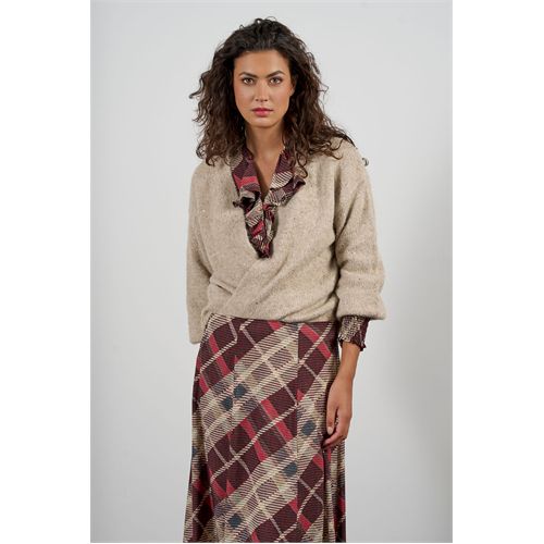 Anotherwoman ladieswear pullovers & vests - fancy, loose-fitting cardigan with tone-on-tone sequins woven into fuzzy yarn. available in size 36,38,40,42,44,46 (brown)