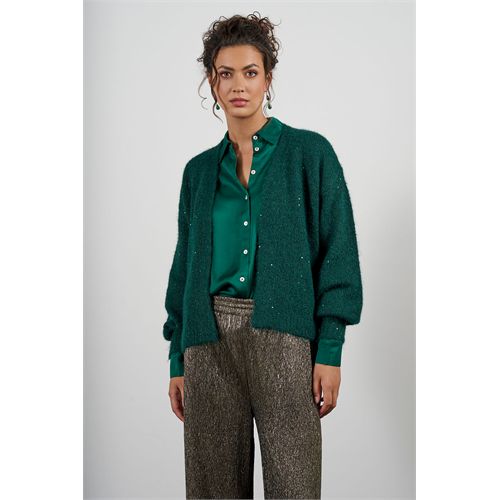 Anotherwoman ladieswear pullovers & vests - fancy, loose-fitting cardigan with tone-on-tone sequins woven into fuzzy yarn. available in size 38,40,42,44,46 (green)