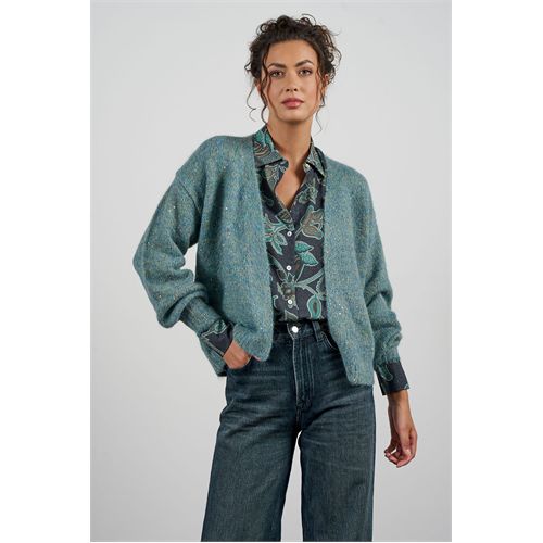 Anotherwoman ladieswear pullovers & vests - fancy, loose-fitting cardigan with tone-on-tone sequins woven into fuzzy yarn. available in size 36,40,42,44 (blue)